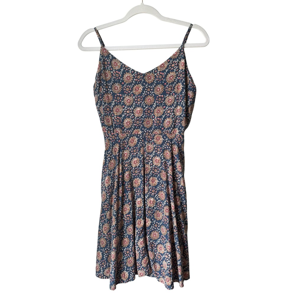 Gap Sun Dress Blue Floral Print Spaghetti Strap V-Neck Boho Cottage Picnic SZ M‎